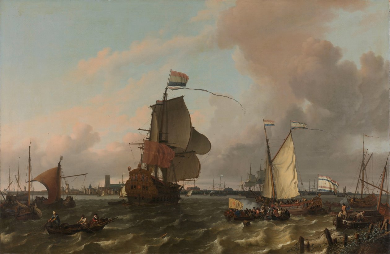 The Man-of-War Brielle ved elven Maas utenfor Rotterdam Fregatten 