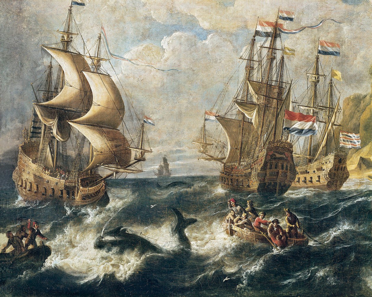 ""Hvalfangst"" Detalj. Maleri av Ludolf Backhuysen (1631-1708). Nancy. Museum of Fine Arts. av Ludolf I Backhuysen