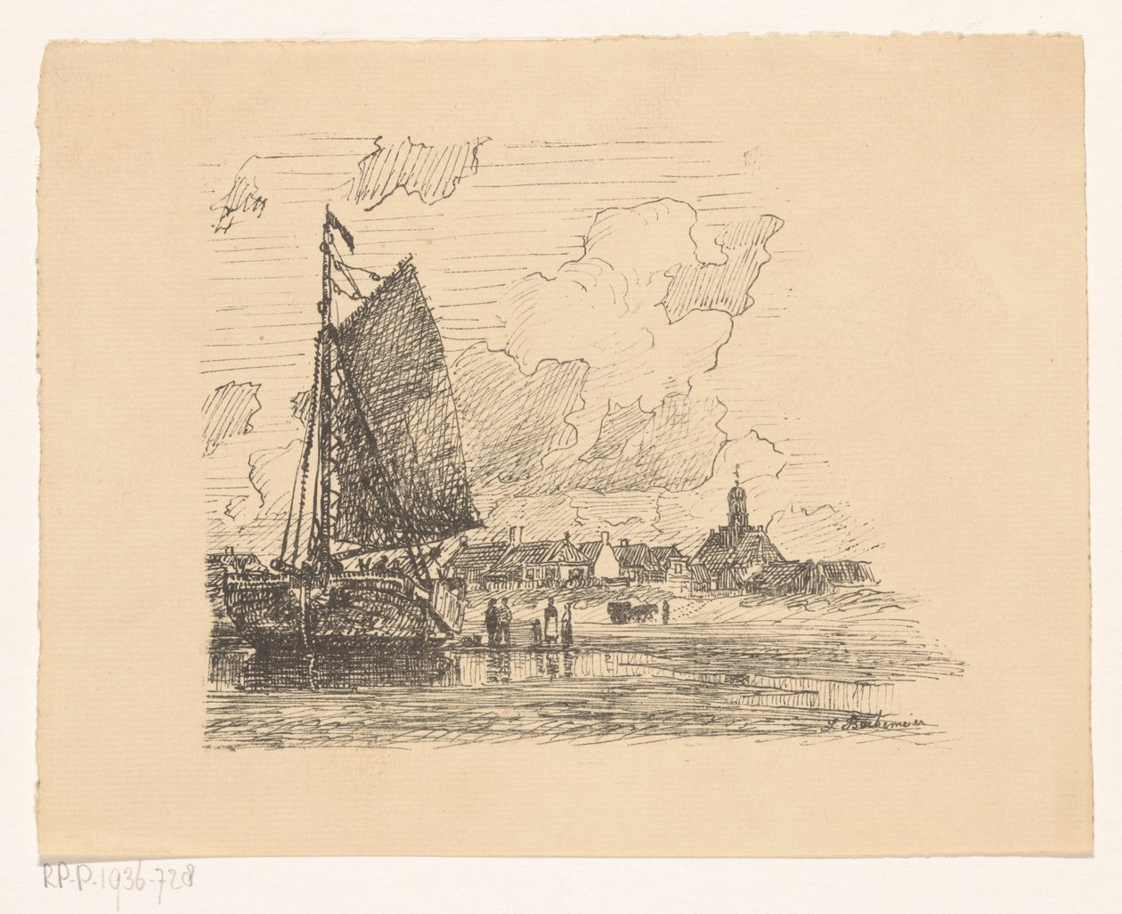 Bomschuit på stranden i Noordwijk aan Zee av Ludolph Berkemeier (signed by artist)
