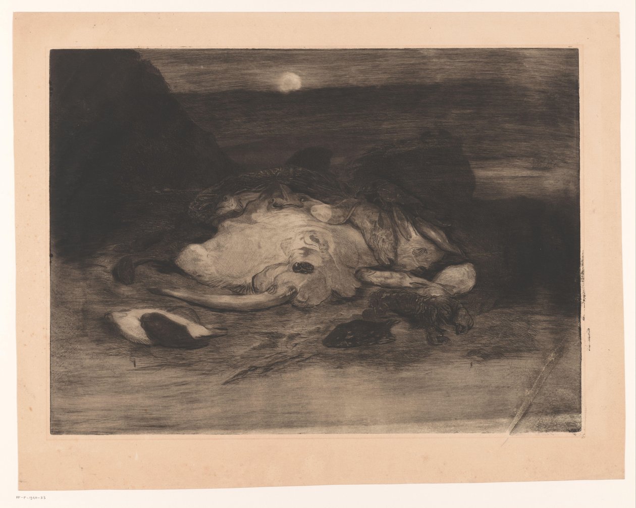Ray og fisk på stranden ved måneskinn av Ludovic Napoléon Lepic