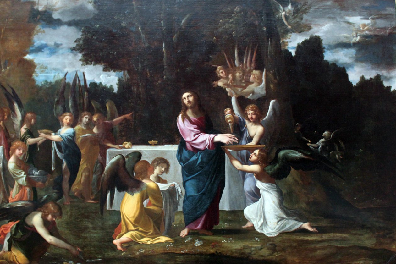 Jesus i ørkenen, servert av engler av Ludovico Carracci