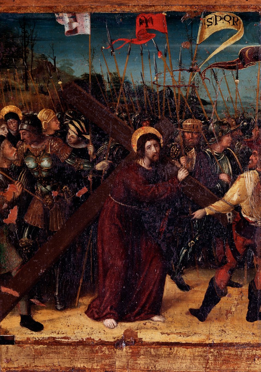 Rosenkransens mysterier: Jesus bærer korset (maleri på tre av Ludovico Brea