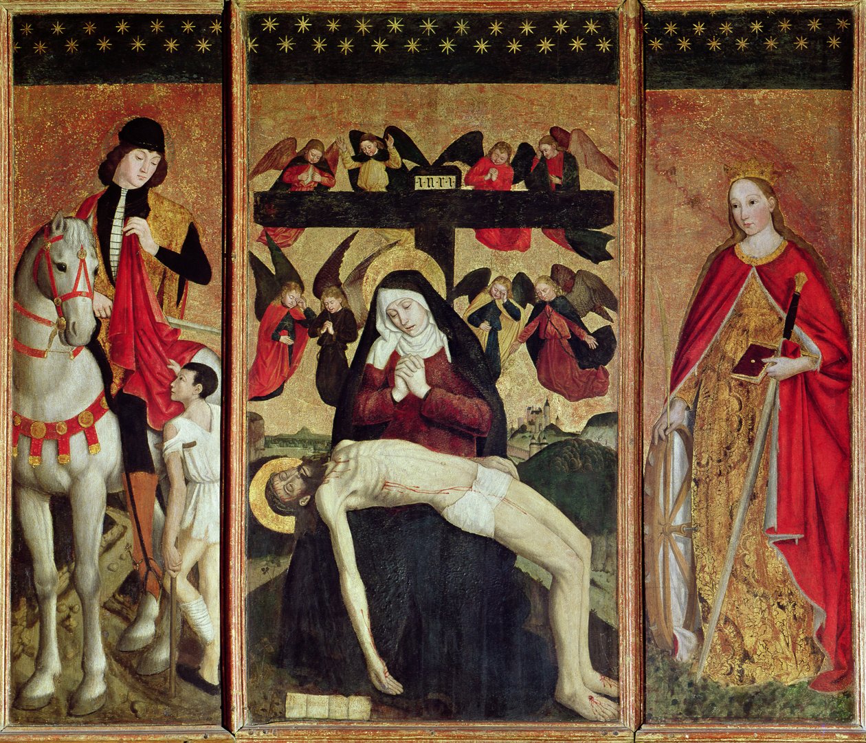 Triptyk som viser Pieta mellom St. Martin og St. Catherine, 1475 av Ludovico Brea