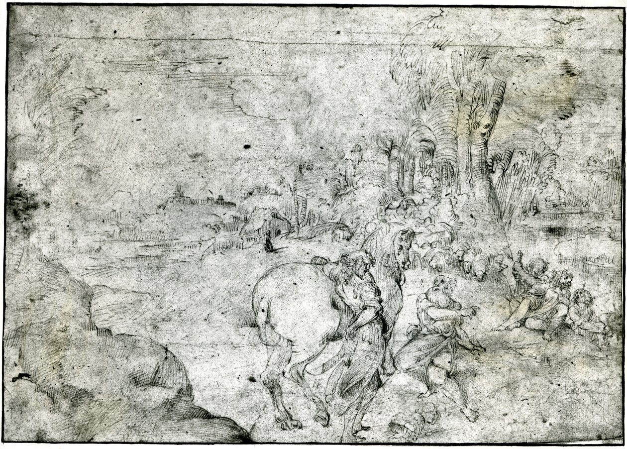 Erminia and the Shepherds, ca. 1600 (penn og blekk på papir) av Ludovico Carracci