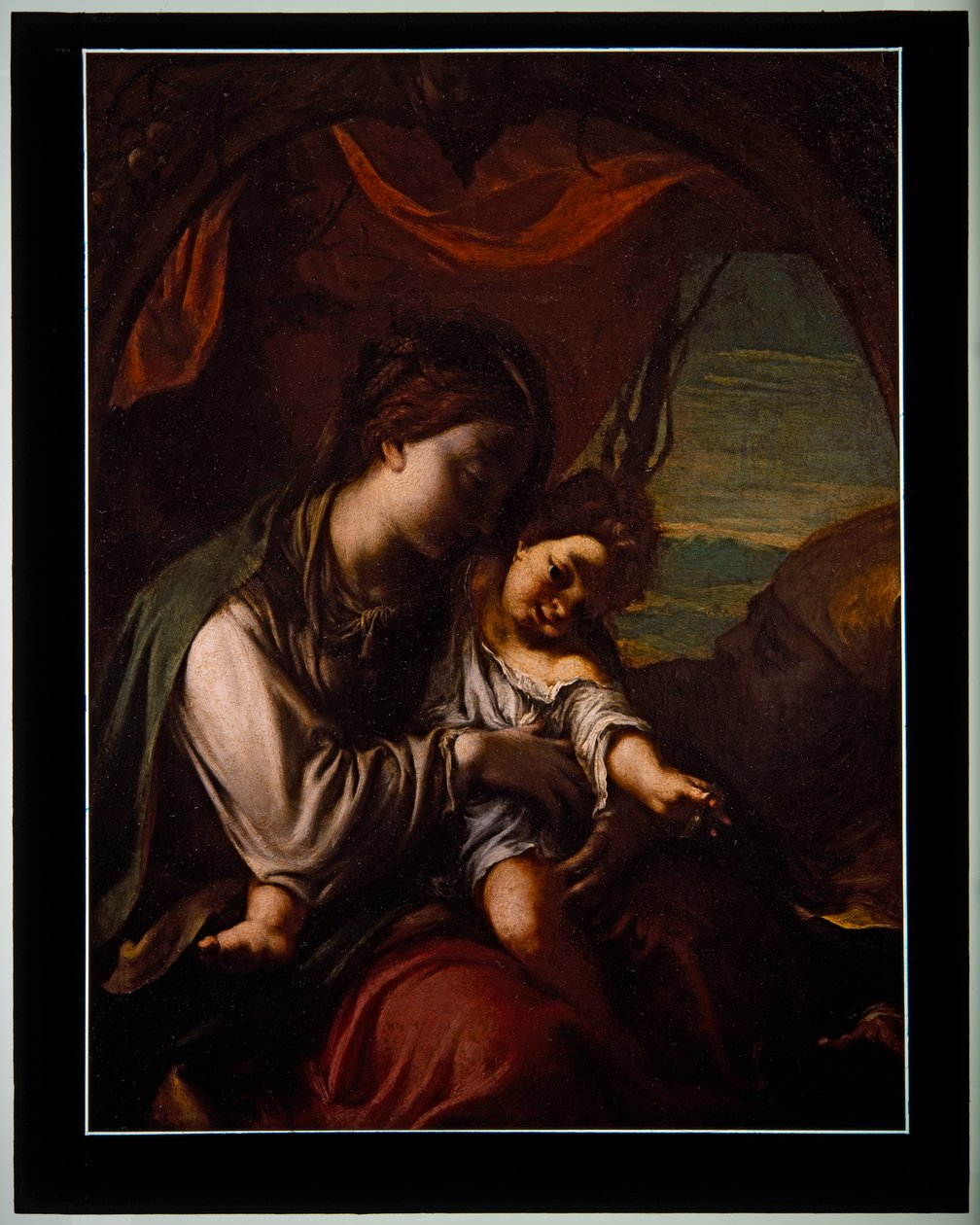 Madonnaen og barnet med St. Anthony Abbott (panel) av Ludovico Carracci