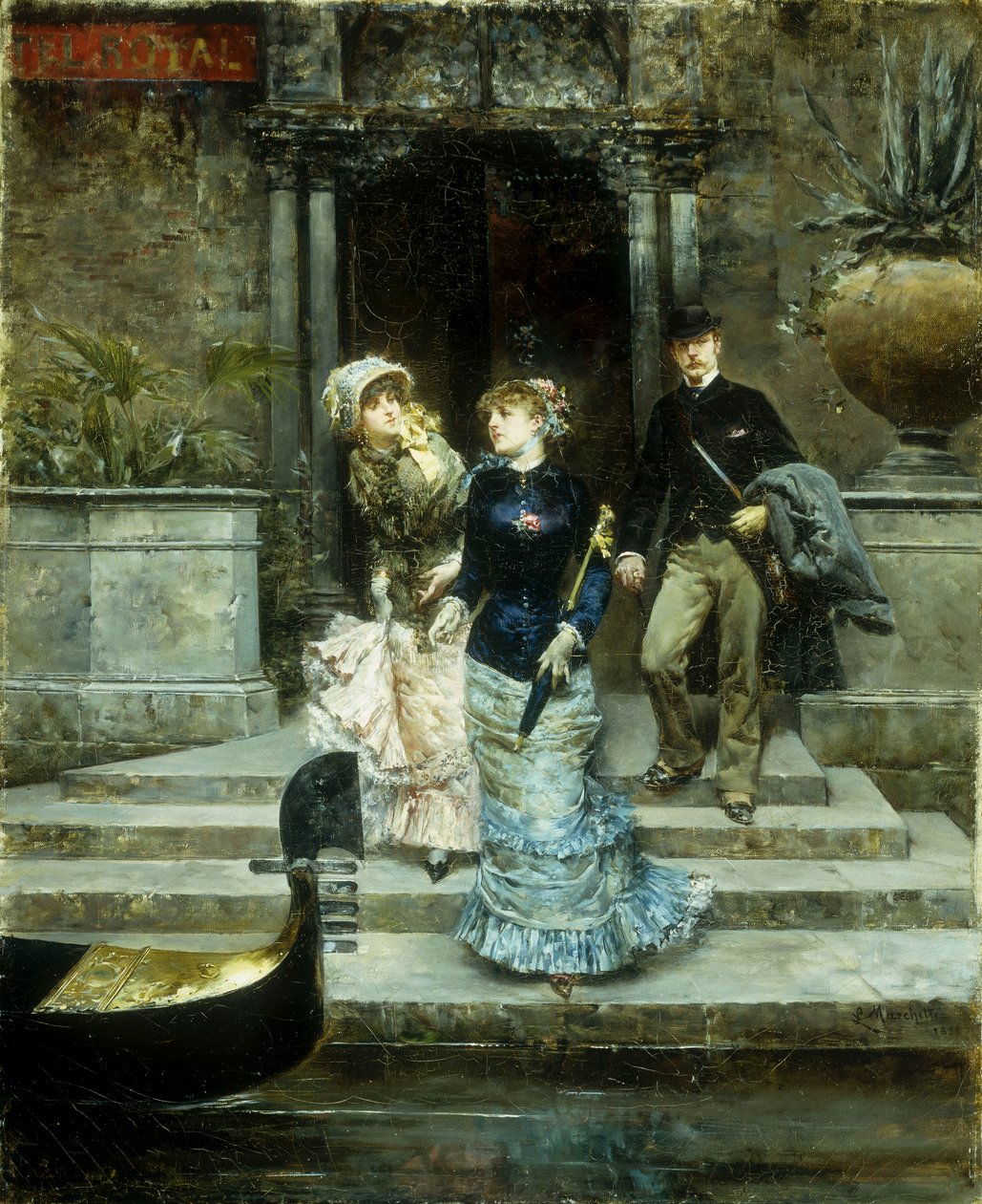 Avgang fra Hotel Royal, Venezia, 1881 av Ludovico Marchetti