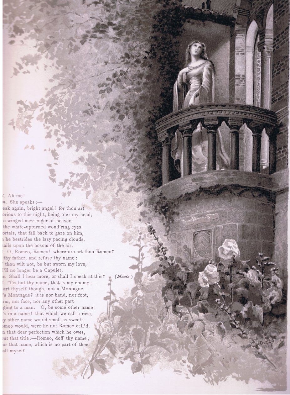 Juliet, ah meg!. Romeo hun snakker. , illustrasjon fra Romeo og Julie, av Ludovico Marchetti