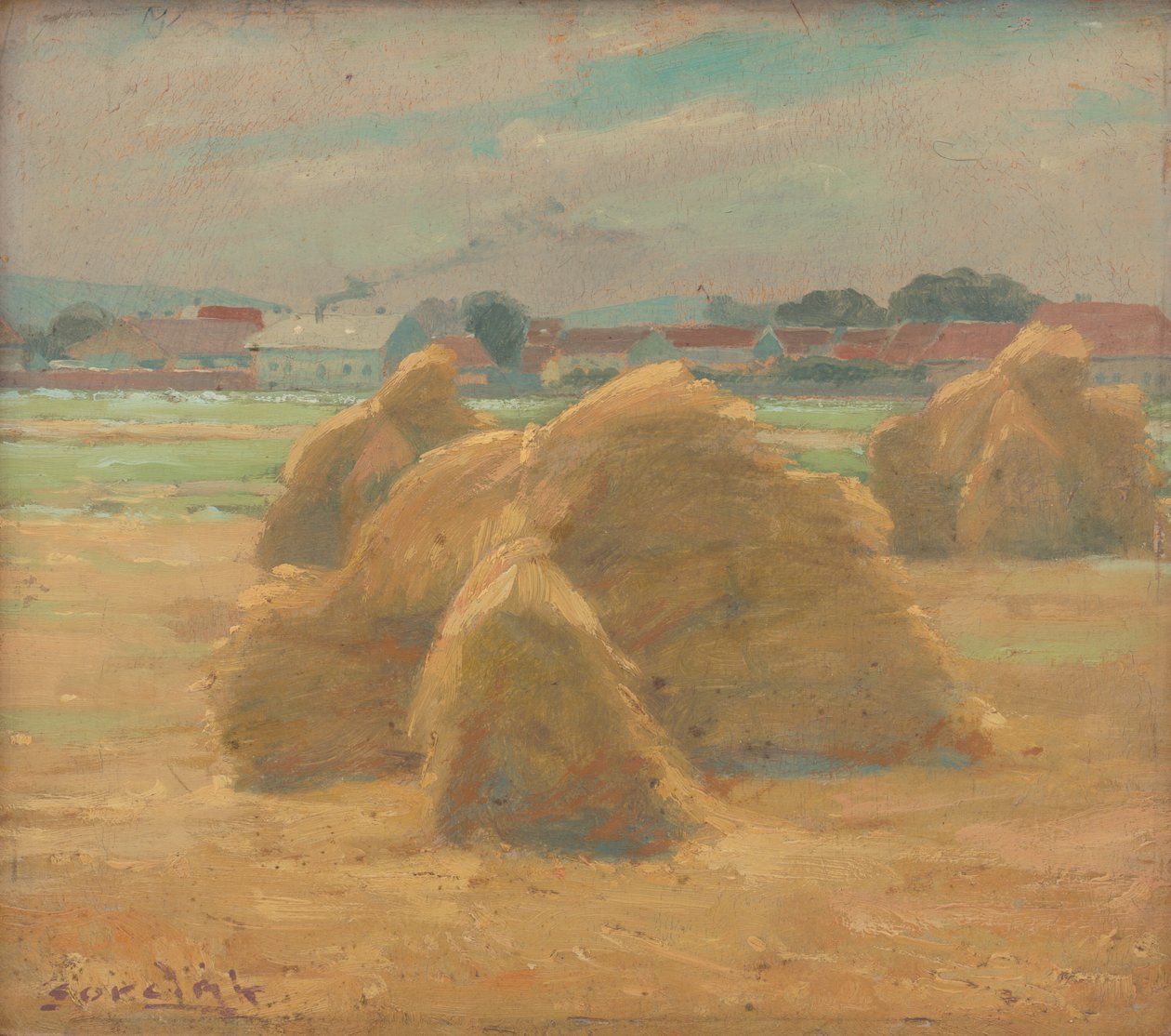 Harvest, ca. 1910 (olje om bord) av Ludovit Cordak