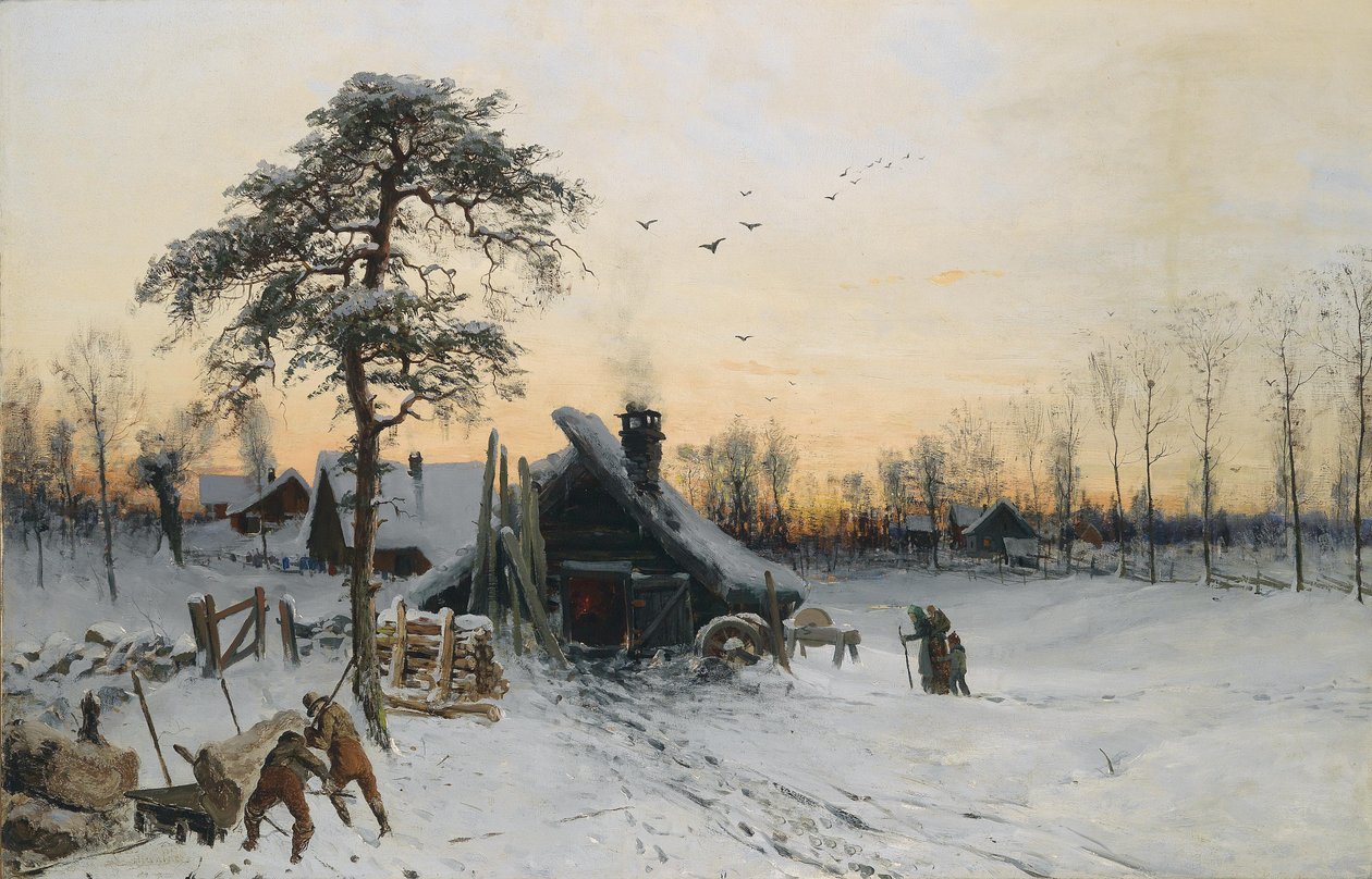 Vinterlandskap i kveldslyset av Ludvig Munthe