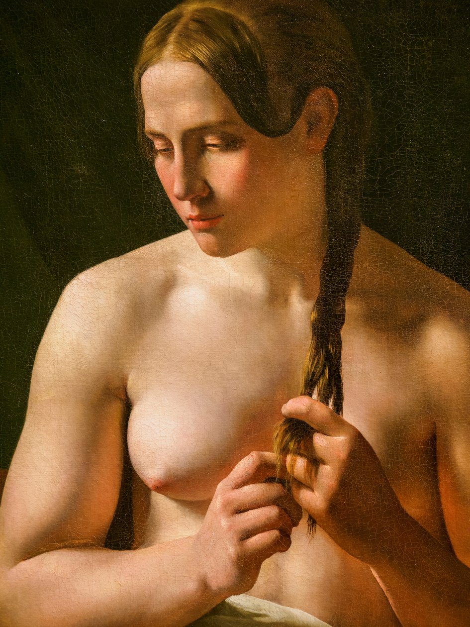 En kvinne som plisserte håret sitt, detalj av Ludvig August Smith