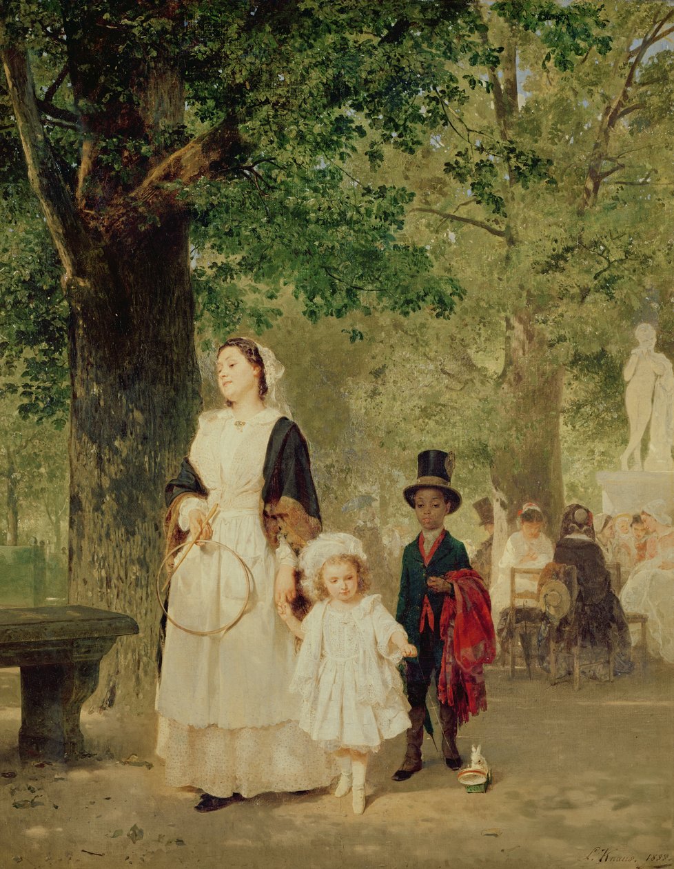 Promenade i Tuileries Gardens, 1855 av Ludwig Knaus