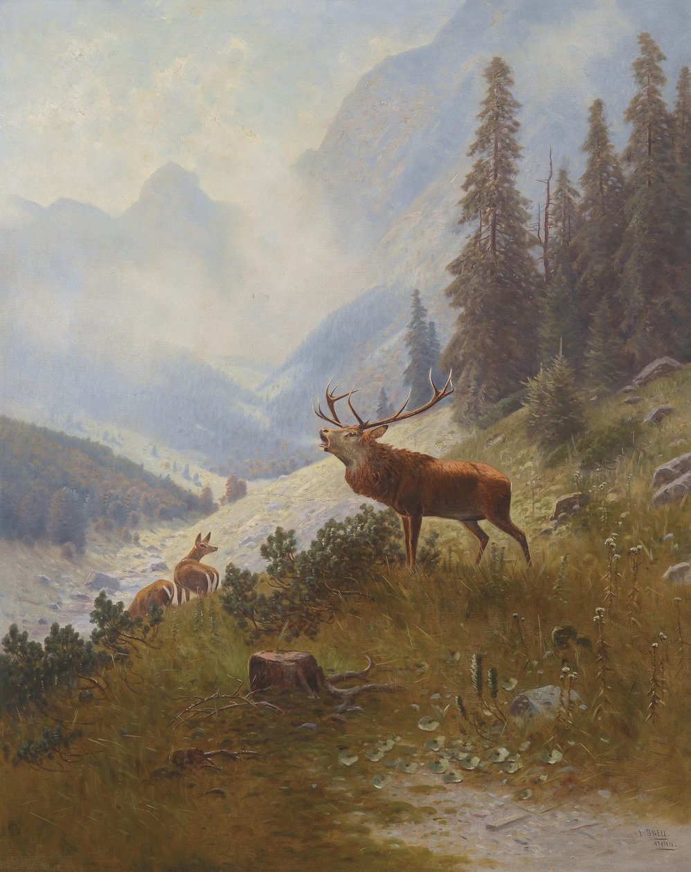 Brølende hjort i fjellet av Ludwig Skell