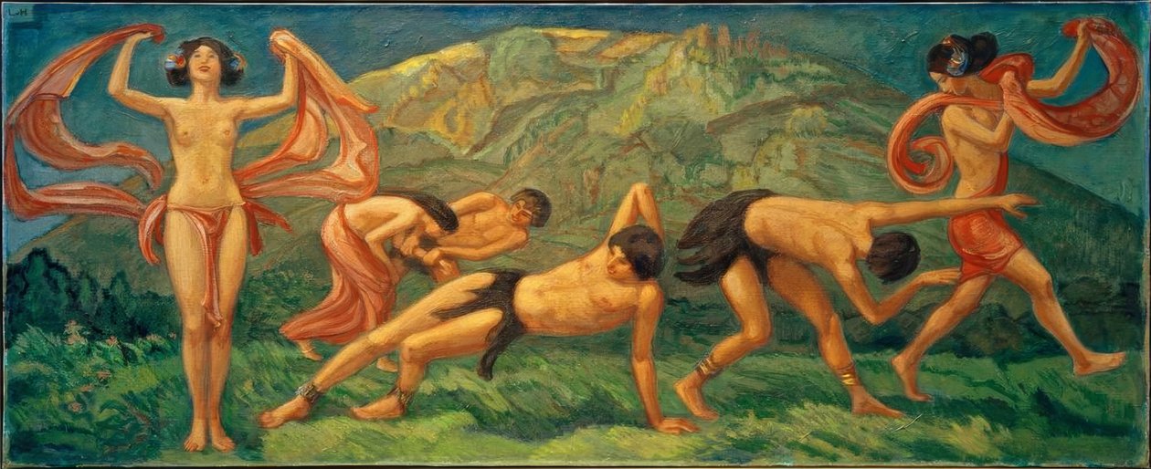 Dans på den grønne bakken av Ludwig von Hofmann