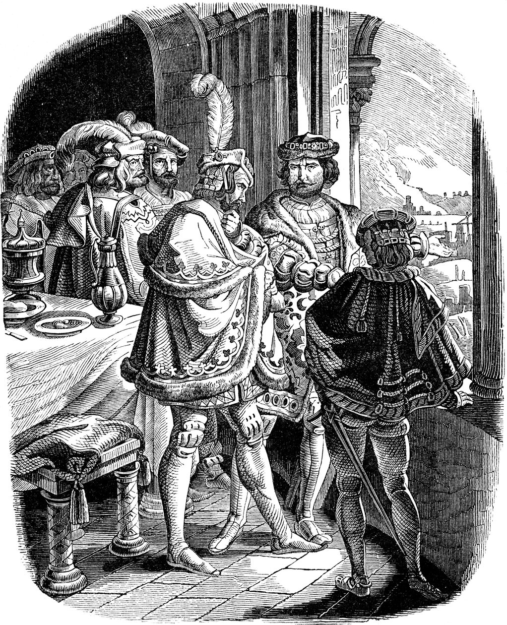 Frederick I Meal in Heidelberg Castle 1462 Illustrasjon fra det tyske folks historie av E. Duller, 1840 av Ludwig Adrian Richter