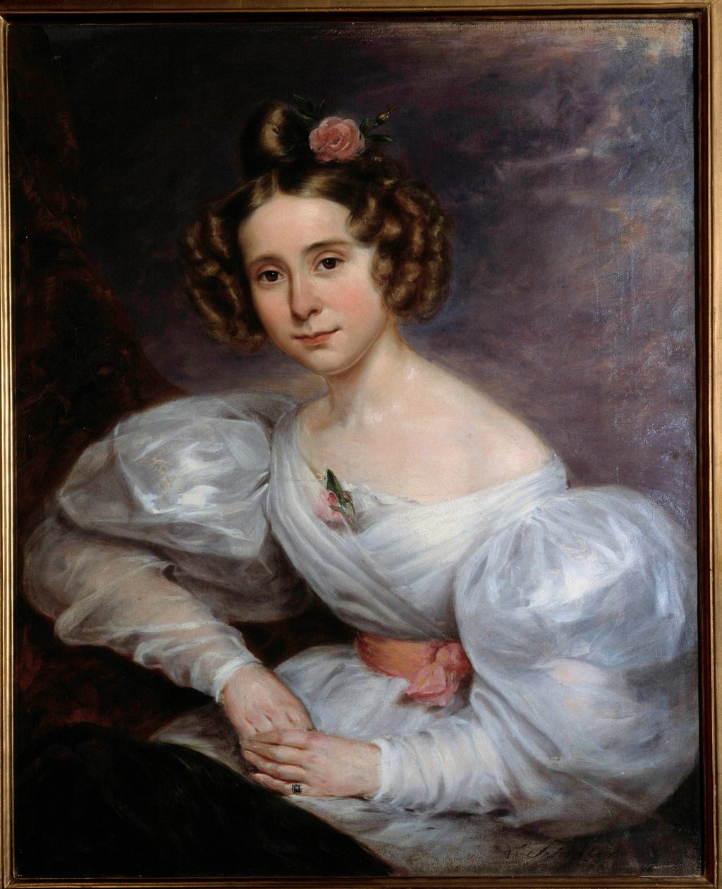 Portrait of a Young Woman Painting av Auguste Schitter (1805-1889) 1800-tallets Orleans, Museum of Fine Arts av Ludwig August or Louis August Schwiter