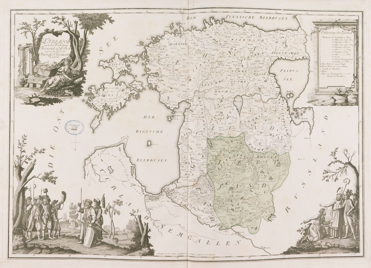 Generelt kart over Estland og Latvia. Atlas de la Livonie, 1798. av Ludwig August von Mellin