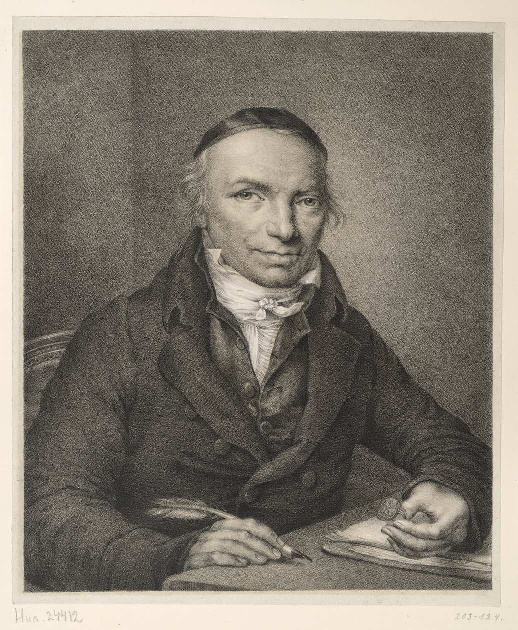 Johann Joachim Bellermann, brystportrett ved et bord med en signetring i hånden av Ludwig Buchhorn