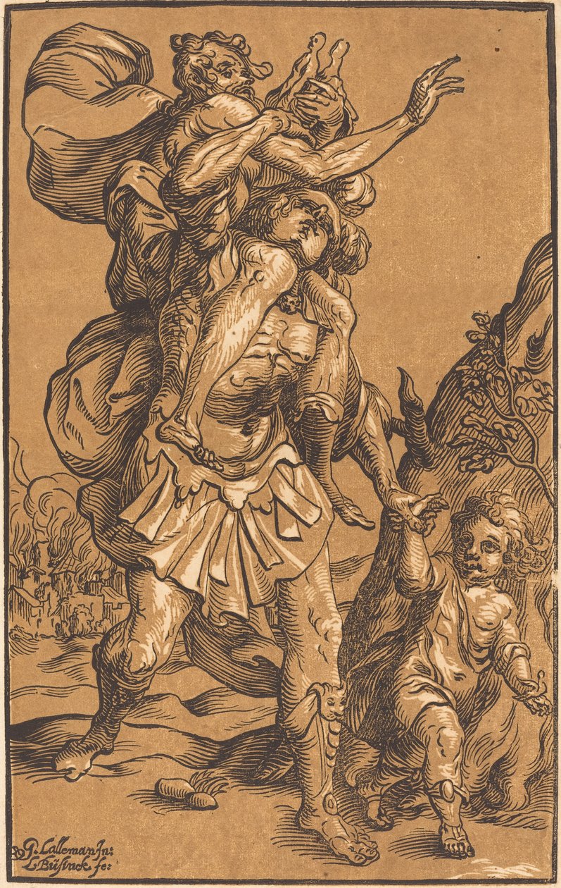 Aeneas redder sin far fra Troja av Ludwig Büsinck after Georges Lallemand
