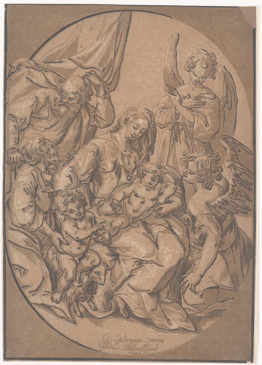 Den hellige familie med spedbarnet St. John, i en oval, ca. 1623 av Ludwig Businck