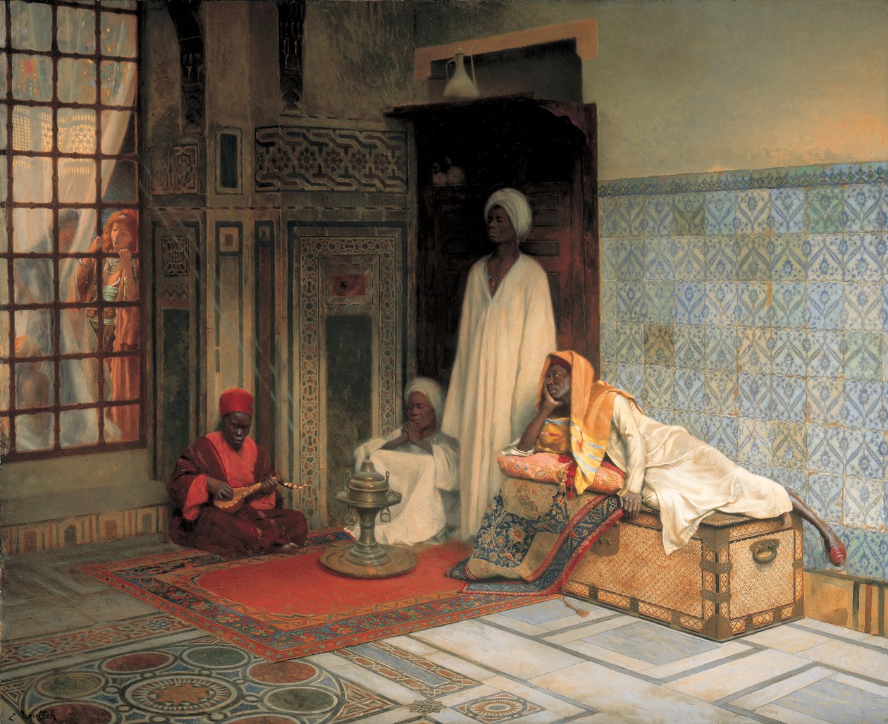 The Guards of the Harem (olje på panel) av Ludwig Deutsch