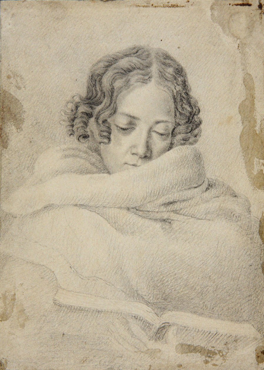 Portrett av forfatteren Bettine von Arnim 1785-1859, født Brentano, ca 1809. av Ludwig Emil Grimm