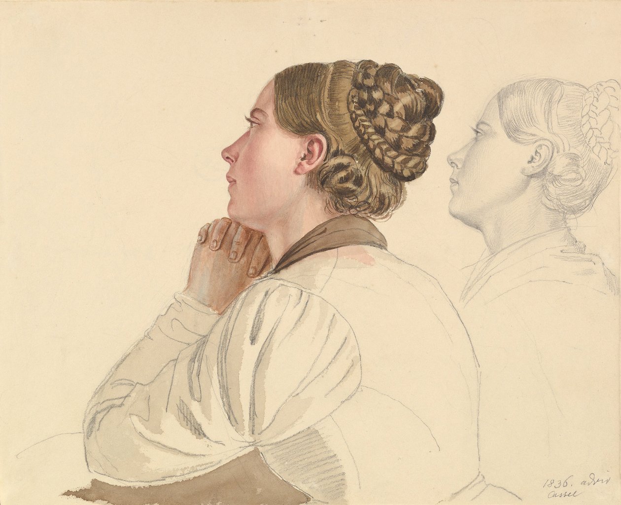Studier av en kvinne som ber, tidlig til midten av 1800-tallet. av Ludwig Emil Grimm