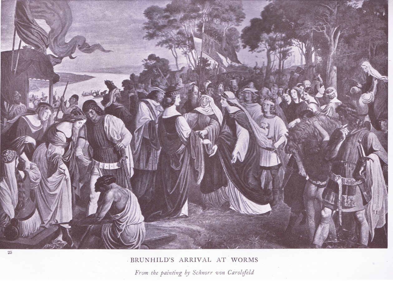 Brunhilds ankomst til Worms, 1920-tallet av Ludwig Ferdinand Schnorr von Carolsfeld