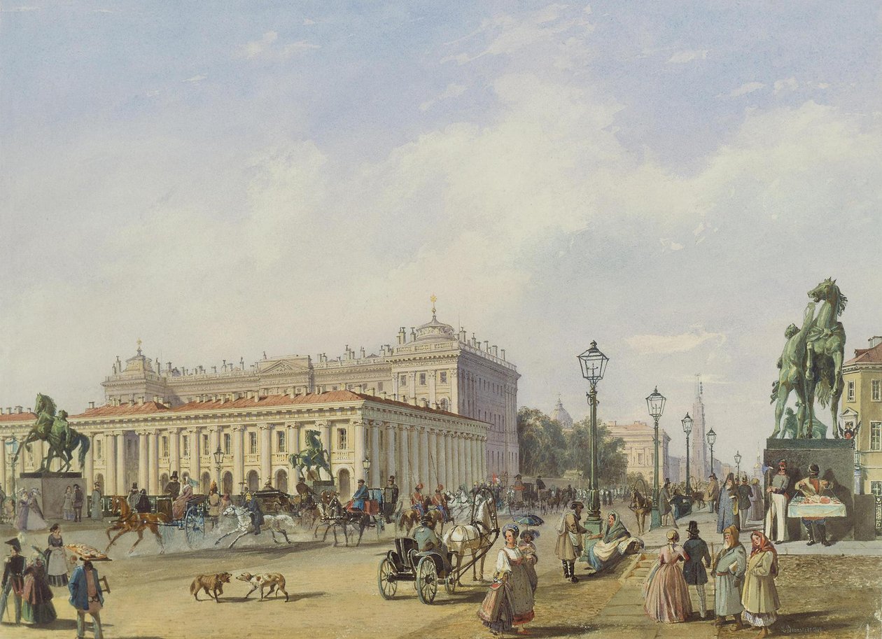 Anichkov-broen i St. Petersburg, 1847 av Ludwig Franz Karl Bohnstedt