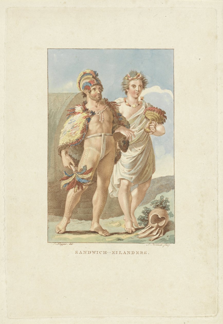 Innbyggere på Sandwichøyene (Hawaii) Sandwichøyene (tittel på objekt) av Ludwig Gottlieb Portman