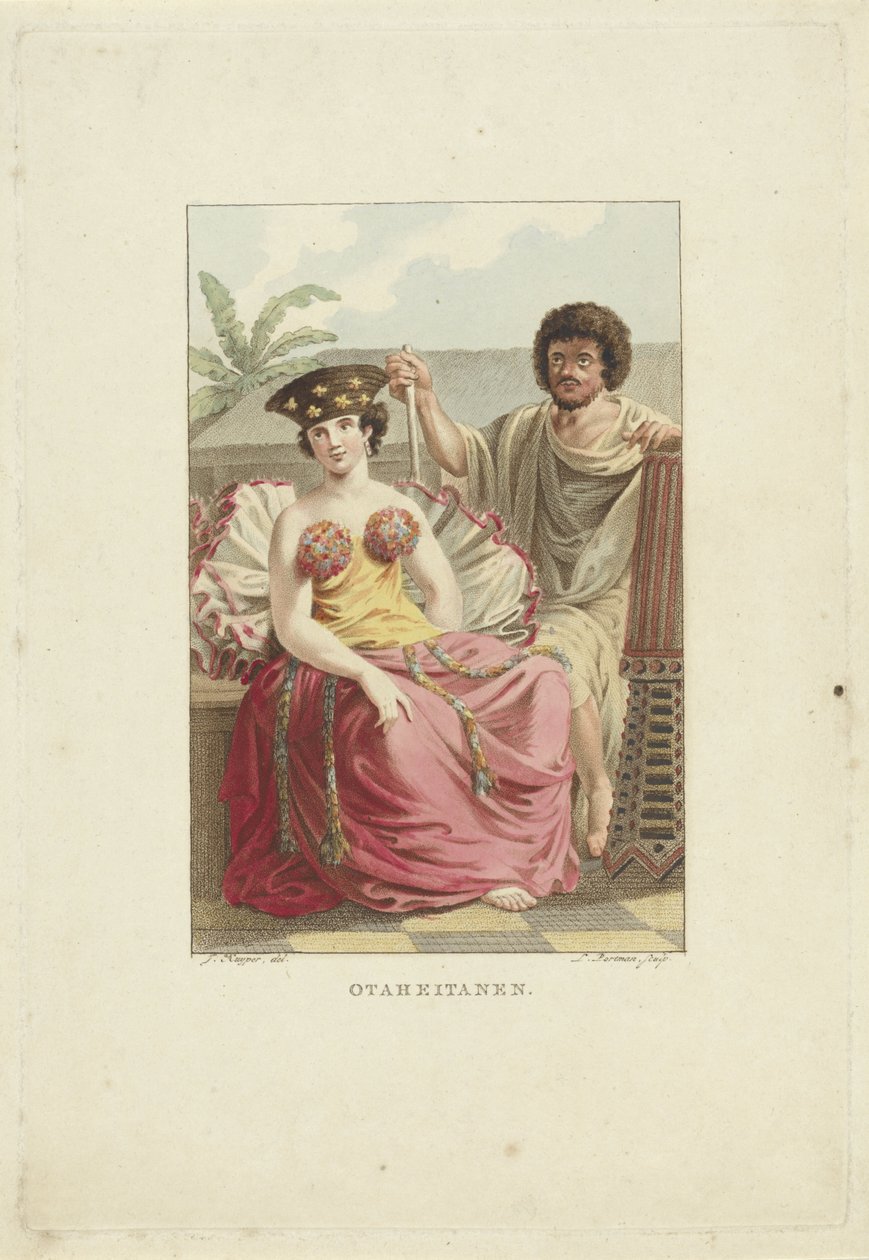 Innbyggere på Otaheite Island (Tahiti) Otaheitanen (tittel på objekt) av Ludwig Gottlieb Portman