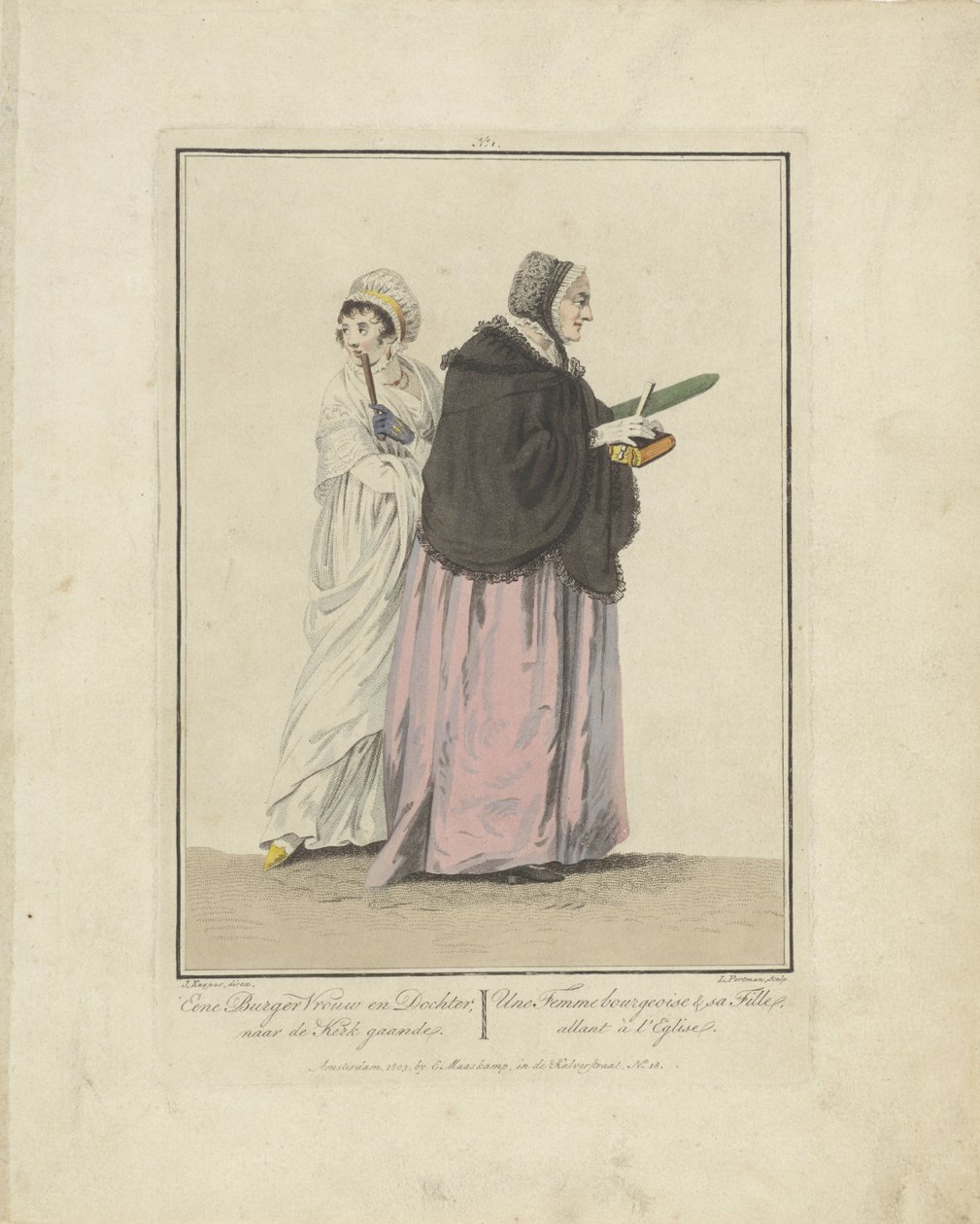 Mor og datter på vei til kirken En borgers hustru og datter; gå i kirken / Une Femme bourgeoise & sa Fille, allant à l