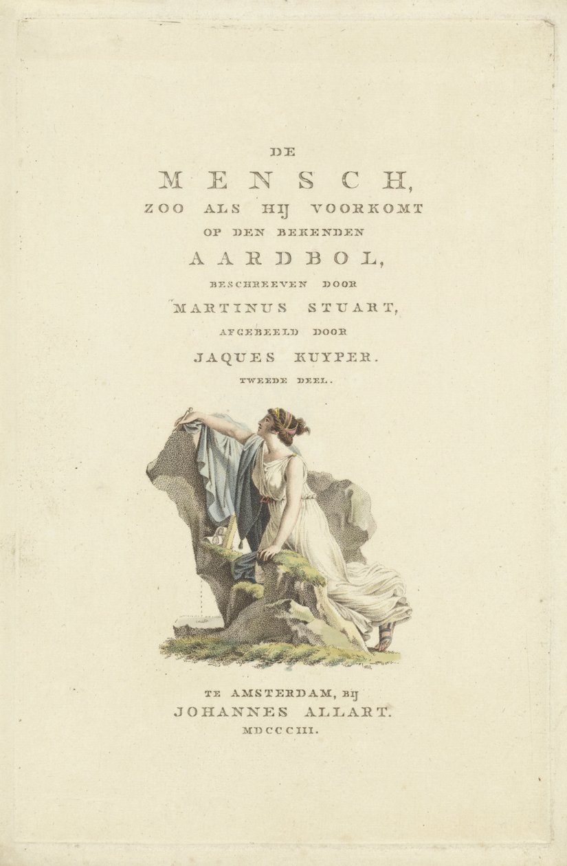 Kvinne ved en stein Tittelside for: M. Stuart, Man as He Appears on the Known Globe, 1803 av Ludwig Gottlieb Portman