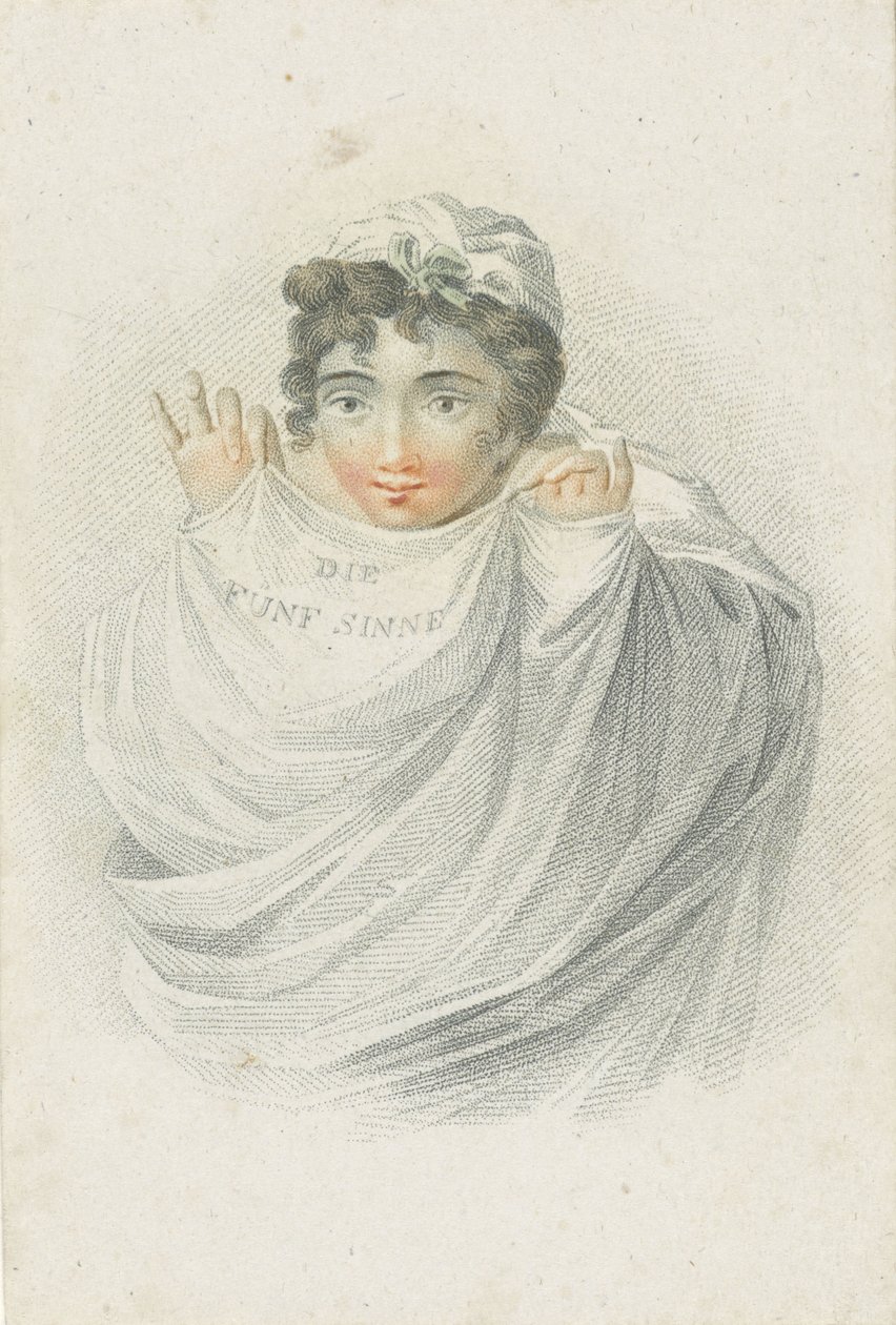 Kvinnefigur i draperi Fem sanser representert av kvinnelige figurer (serietittel) Die Funf Sinne (serietittel på objekt) av Ludwig Gottlieb Portman