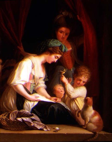 En mor og hennes barn med en sykepleier bak av Ludwig Guttenbrunn