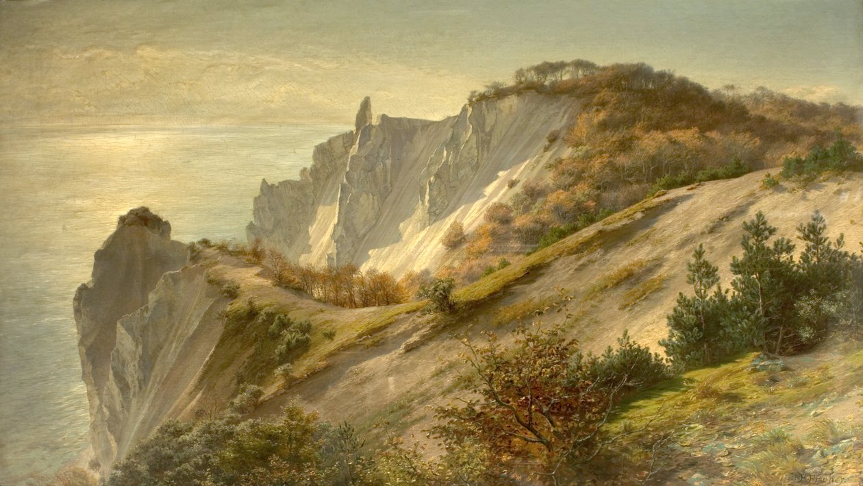 Høstutsikt over Mons Cliff, Danmark, 1882 av Ludwig Hans Fischer