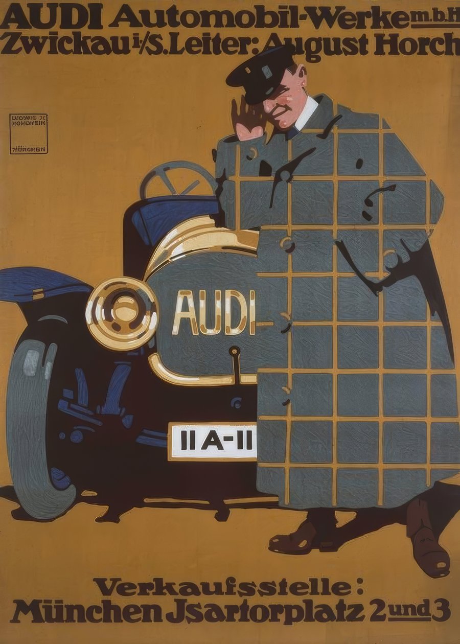 AUDI bilverk m. B. H. Zwickau i. S. Leder: August Horch av Ludwig Hohlwein