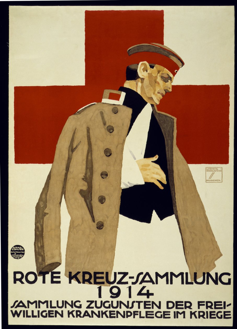 Innsamlingskampanje for Tysk Røde Kors, pub. 1914 (farge litho) av Ludwig Hohlwein