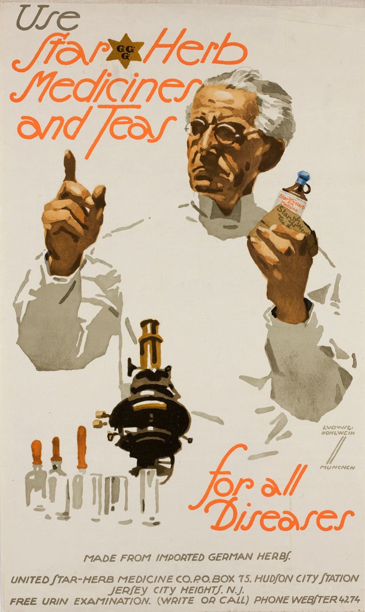 Bruk Star Herb Medisiner og te - for alle sykdommer, ca 1923. av Ludwig Hohlwein