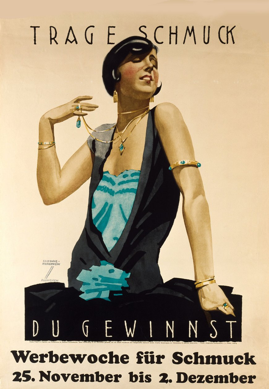 Bruk smykker – det vil vinne. Advertising Jewelry Week, ca 1925-1928. av Ludwig Hohlwein