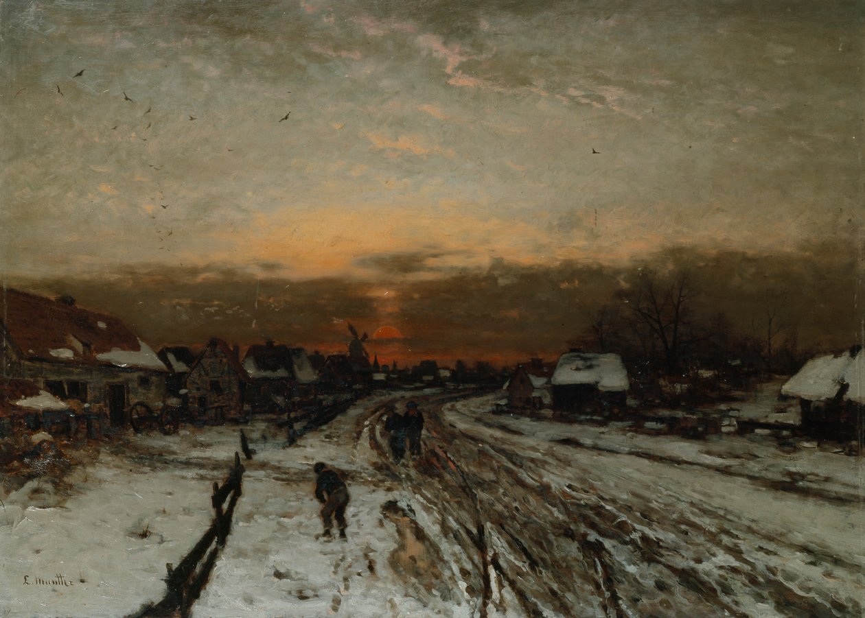 Vinterlandskap med solnedgang (olje på lerret) av Ludwig Munthe