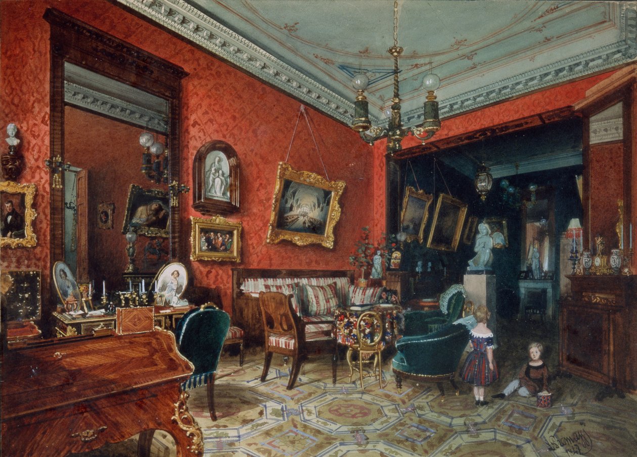 En stue, 1840-tallet av Ludwig Premazzi