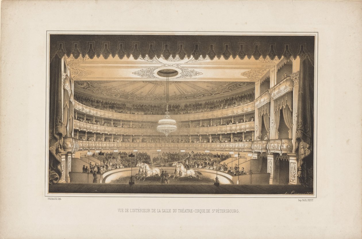 Interiør av Equestrian Circus Theatre i St. Petersburg, 1850. av Ludwig Premazzi