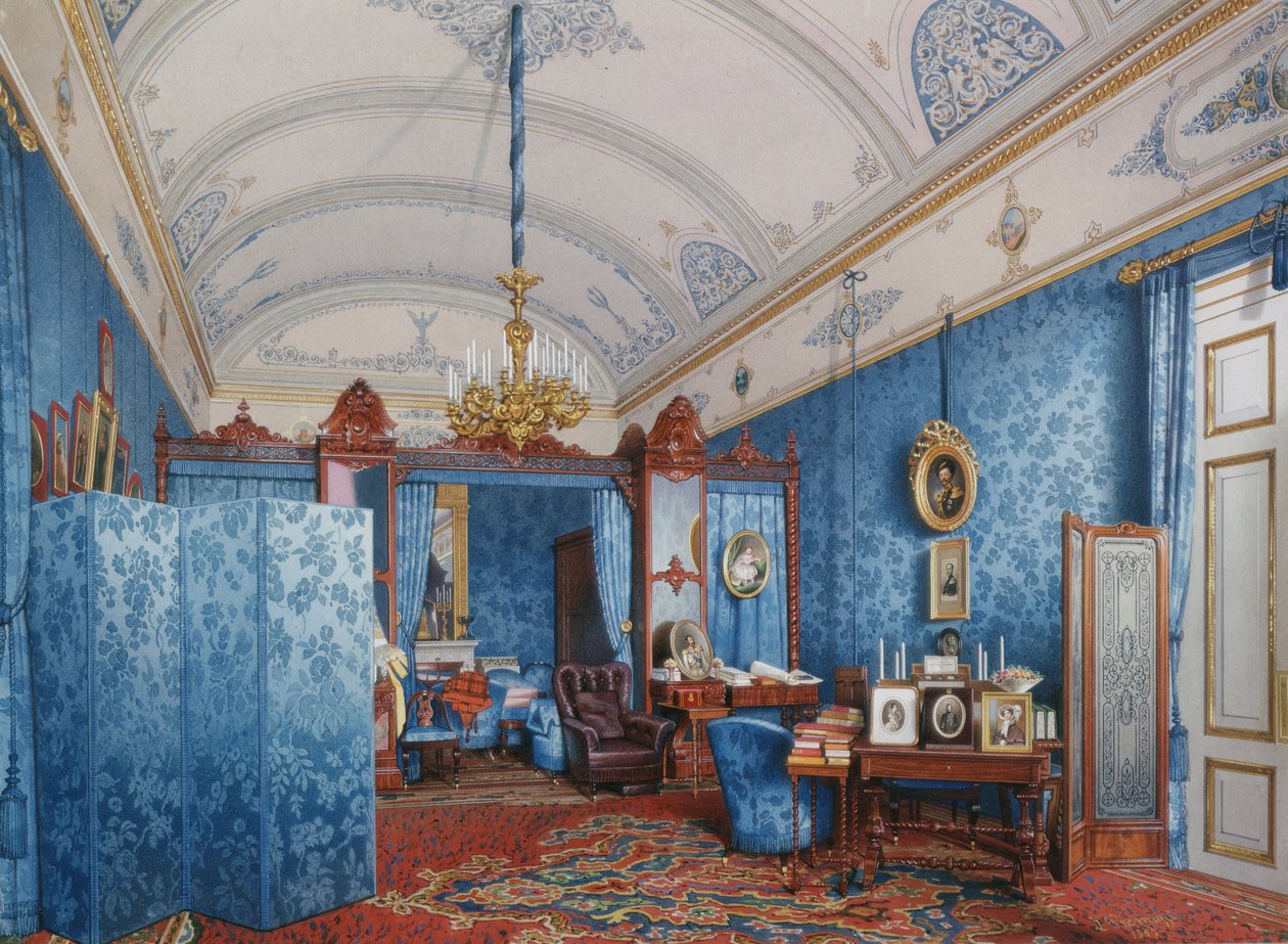 Interiør av Vinterpalasset. Omkledningsrommet til keiserinne Maria Alexandrovna, 1857 av Ludwig Premazzi
