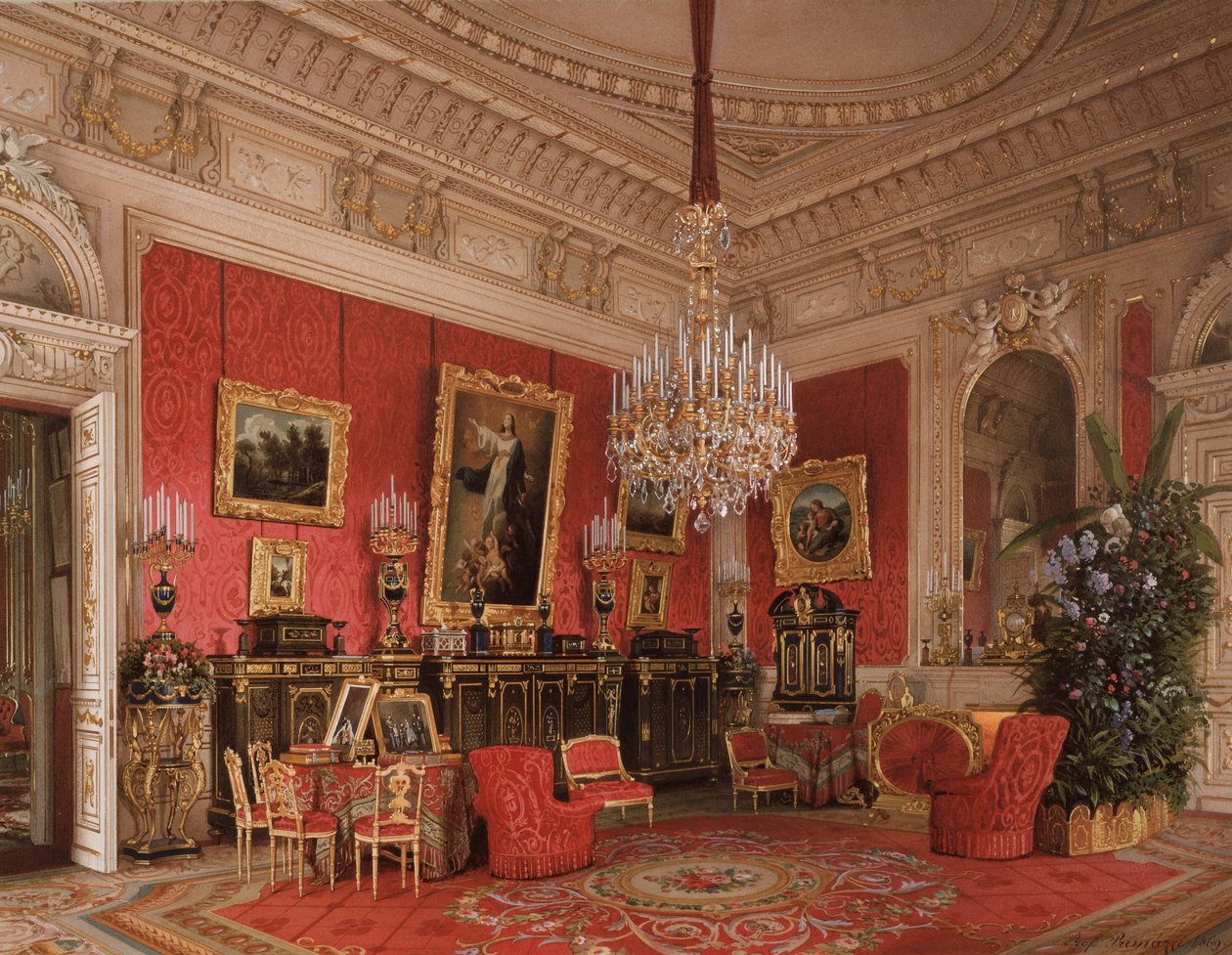 Interiør av Vinterpalasset. Studiet av keiserinne Maria Alexandrovna, 1869 av Ludwig Premazzi