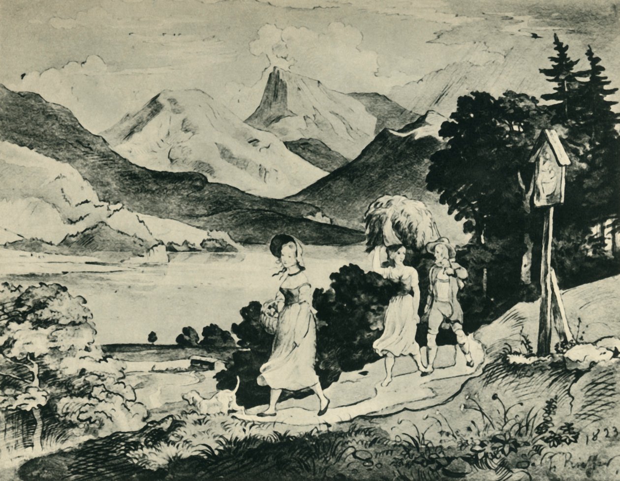 Lake Fuschl, Salzburg, Østerrike, 1823, 1943. av Ludwig Richter