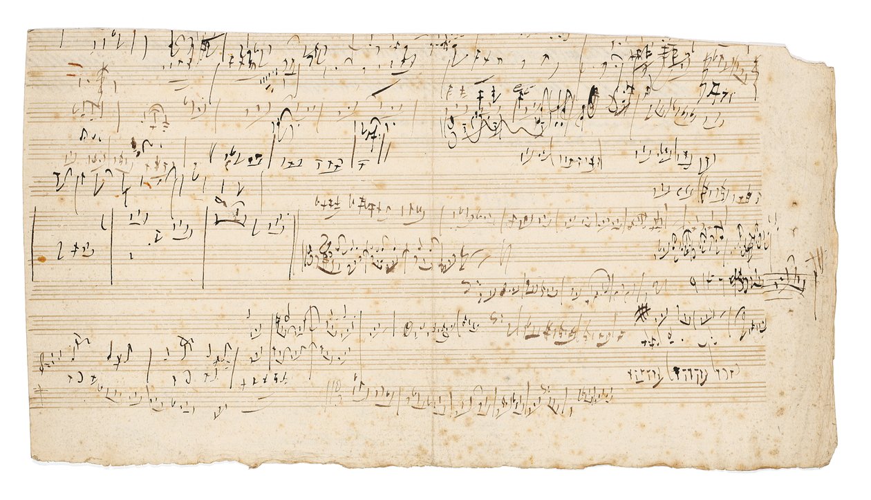 Autografmusikkmanuskript, et skisseblad for den langsomme satsen til strykekvartetten i C, op.59, nr. 3, den tredje "Razumovsky"-kvartetten, Wien, ca. 1806 av Ludwig van Beethoven