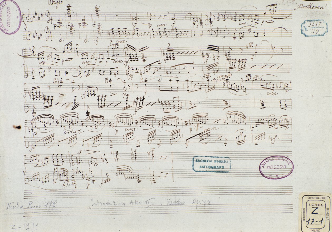 Side med partituret til "Fidelio": begynnelsen av akt III av Ludwig van Beethoven