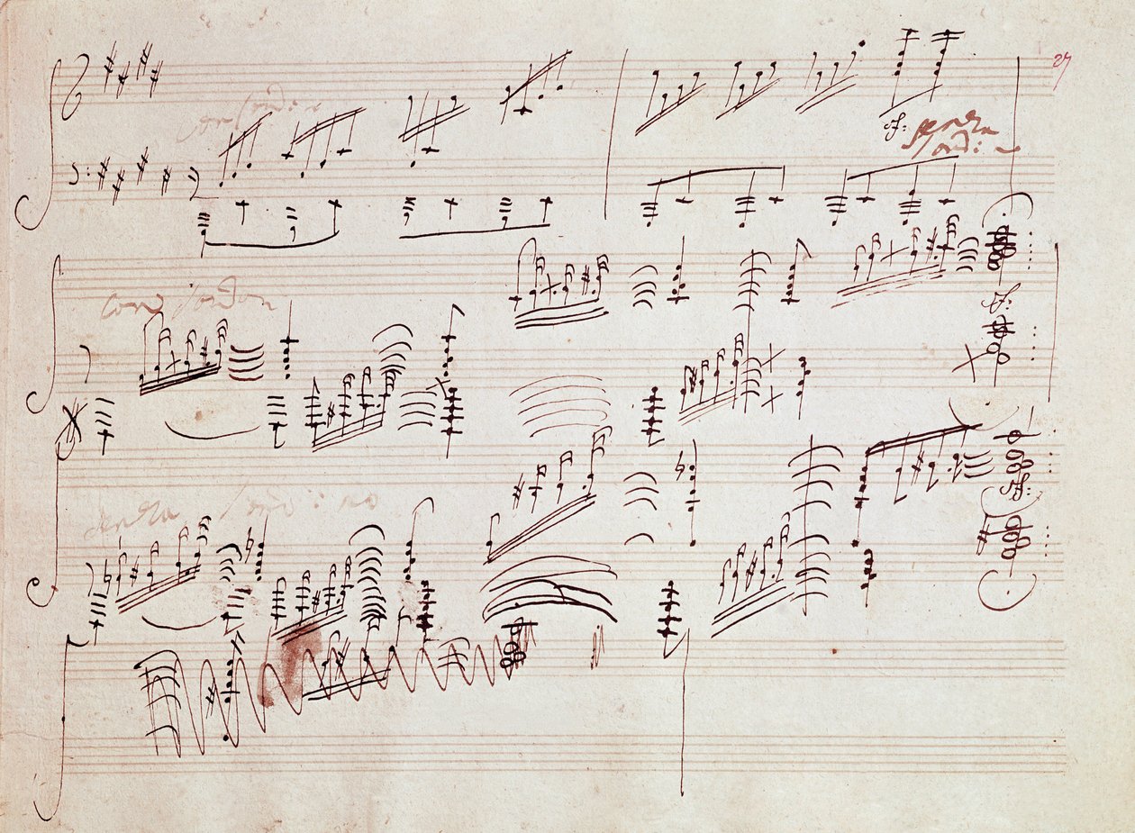 Noter til “” Sonata pour piano n* 14 en do diese minor” “” Sonata au clair de lune” av den tyske komponisten Ludwig van Beethoven (1770-1827) komponert i 1801. House, Natale de Beethoven, Bonn. Tyskland av Ludwig van Beethoven