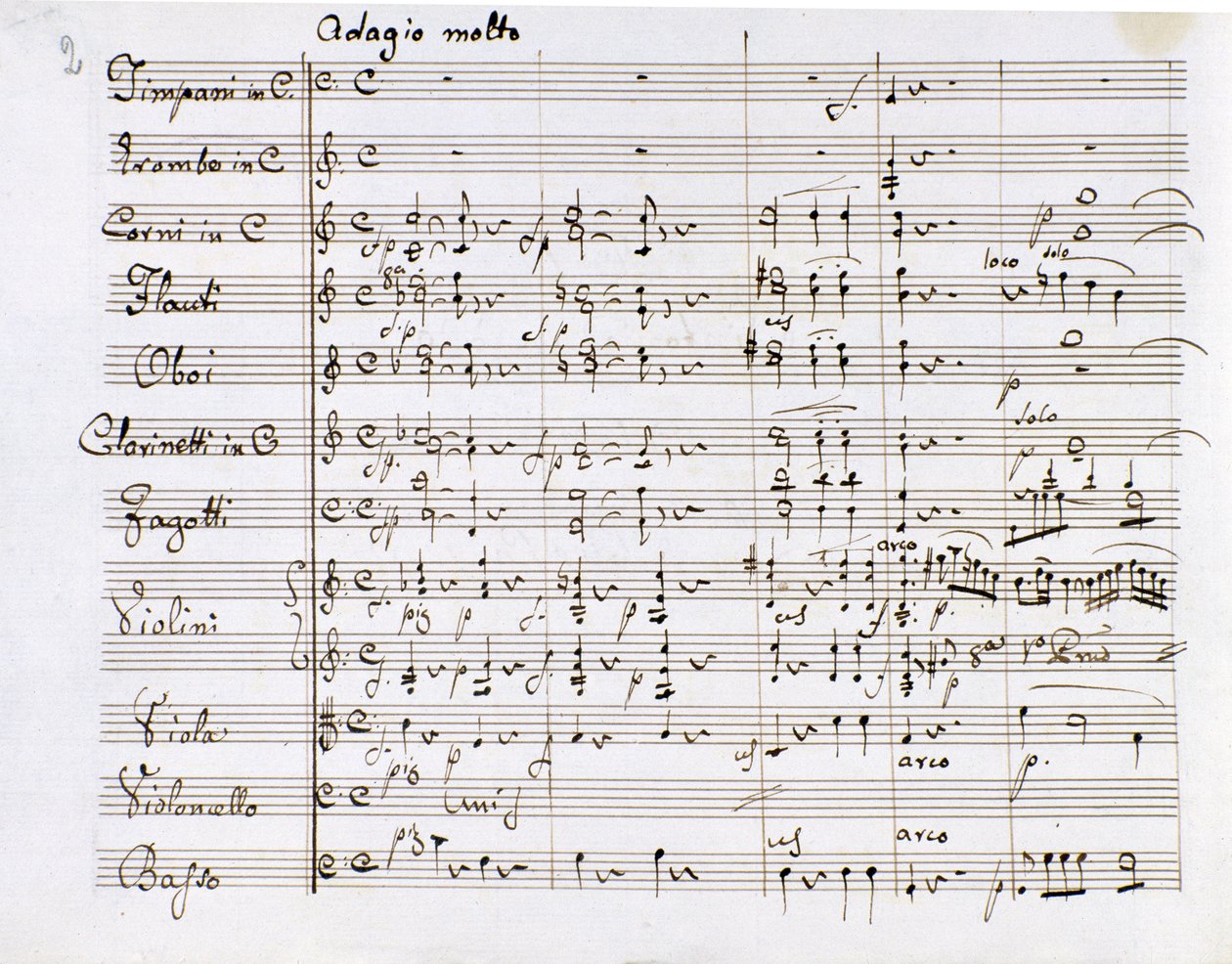 Notersiden til Symphony n. 1 i C-dur av den tyske komponisten Ludwig van Beethoven (1770-1827) (1799-1800) Milan Biblioteca del Conservatorio av Ludwig van Beethoven