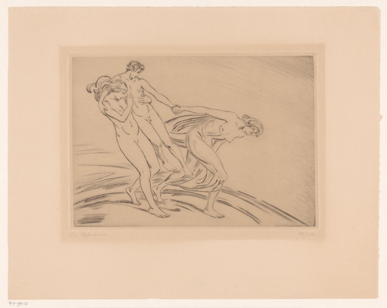 To kvinner kidnapper en mann av Ludwig von Hofmann (signed by artist)